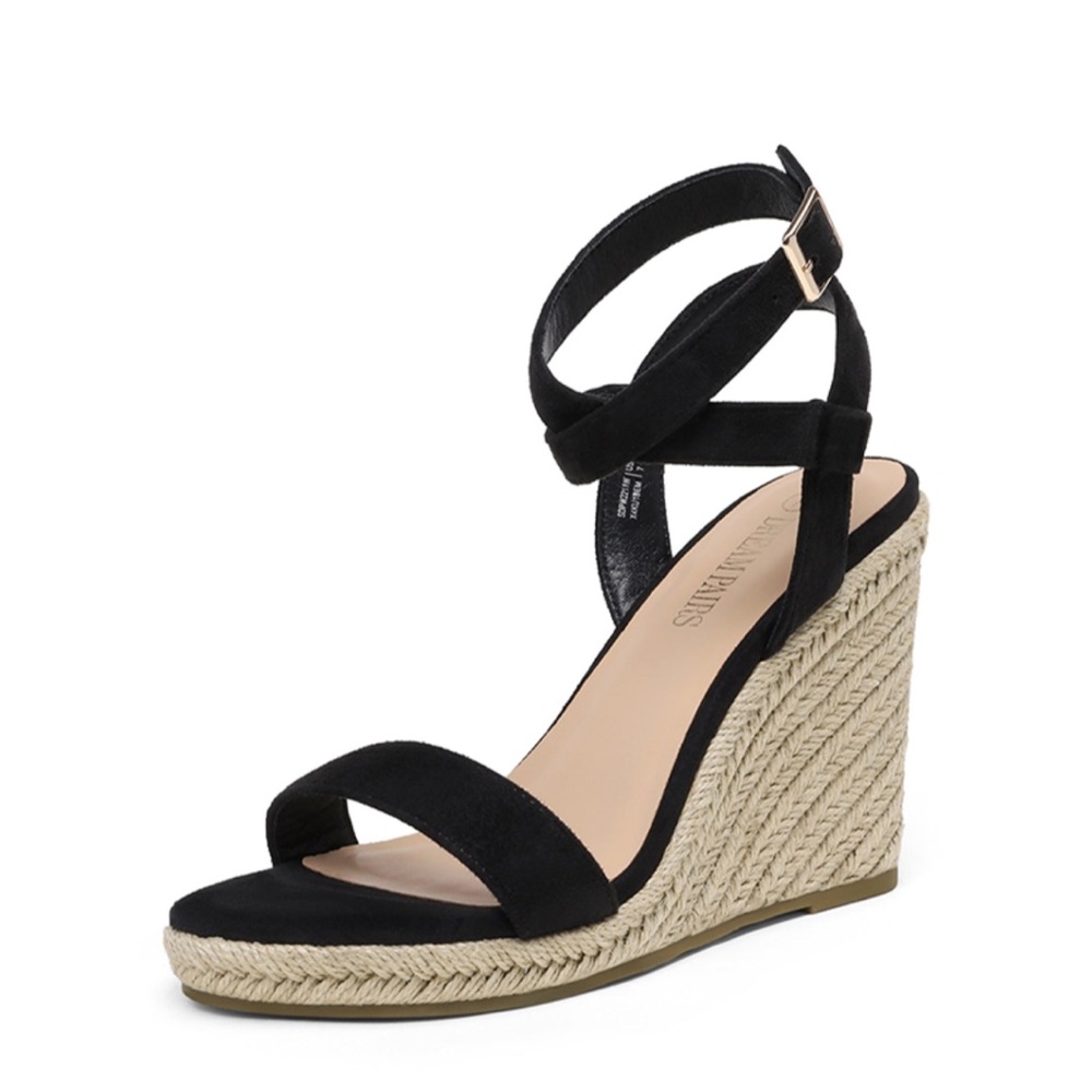 Dream Pairs Black and Tan Wedge Sandals NEW IN BOX